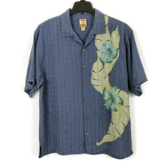 Tommy Bahama Other - Tommy Bahama Hawaiian Shirt Blue Silk Tropical Leaf Hibiscus Floral Aloha